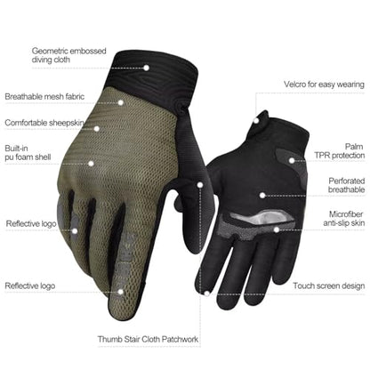 Breathable Mesh Motorcycle Gloves for Men (Khaki / Large (Palm Circumference: 8.46-9.06 inches))