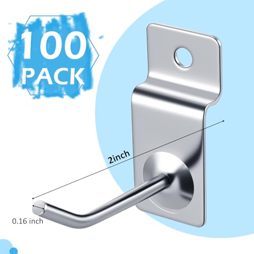100 Pack Heavy Duty Slatwall Hooks Metal for Garage (2 Inch)