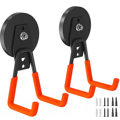 Extra Strong Magnetic Hooks for Hanging Heavy Duty (2.6in Magnet-2 Pack-Orange)