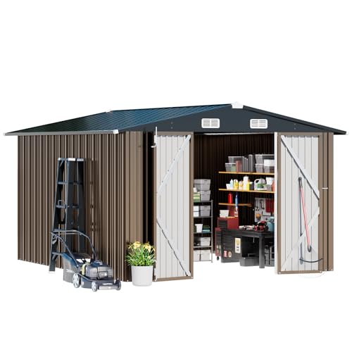 Shed Outdoor Storage Shed Metal (Brown / 10'*12')