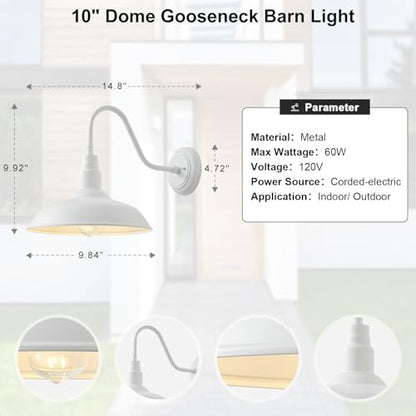 10 Inch Dome Outdoor Gooseneck Barn Lights for Porch (Matte White / 10" Dome)
