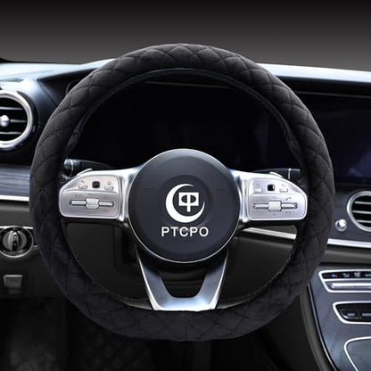 Soft Car Steering Wheel Cover for Sedan (Black / D Shape (Flat Bottom)[14" 1/2-15"](37-38cm))