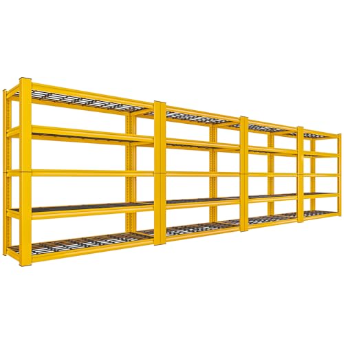 72''H Garage Shelving 3010 LBS Storage Shelves Adjustable Metal Shelving 5 Tier Metal Shelves for Storage Industrial Shelf for Kitchen Pantry Warehouse Basement 72" HX35.5 WX16 D (Yellow)