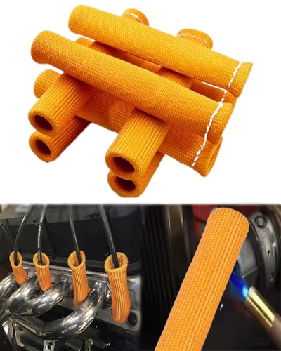 8 PCS 2500°F Spark Plug Wire Boots Protector 6 Inches High Temp Spark Plug Heat Sleeve Insulation Shield Boots Cover Replacement for LS1 LS2 SBC BBC 350 454 Car Truck Motors (Orange)
