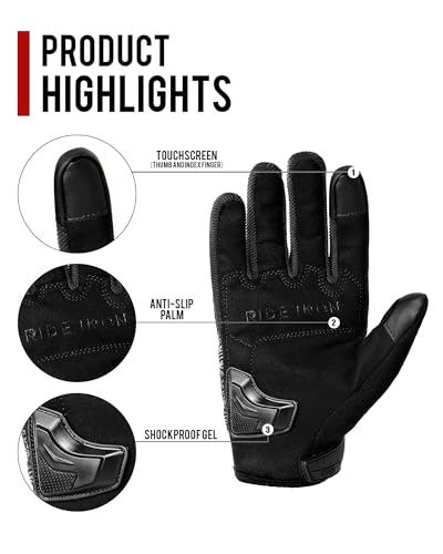 Motorcycle Gloves Motorbike Glove for Men Women Full Finger Knuckle Protection Touch Screen Cycling ATV Hiking Riding (XX-Large / mountain-Black)