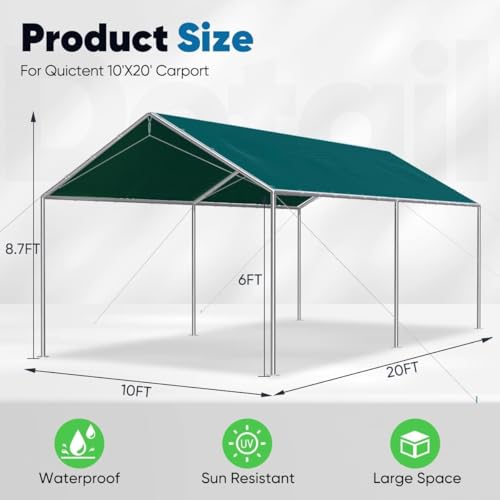10x20 ft Heavy Duty Car Canopy Galvanized Frame Carport Outdoor Party Tent Boat Shelter with 3 Reinforced Steel Cables (Green / 10'x20')