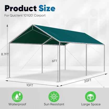 10x20 ft Heavy Duty Car Canopy Galvanized Frame Carport Outdoor Party Tent Boat Shelter with 3 Reinforced Steel Cables (Green / 10'x20')