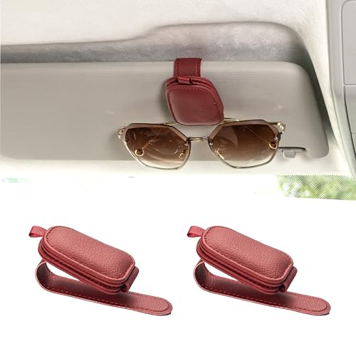Magnetic Leather Sunglasses Holder for Car (Red)