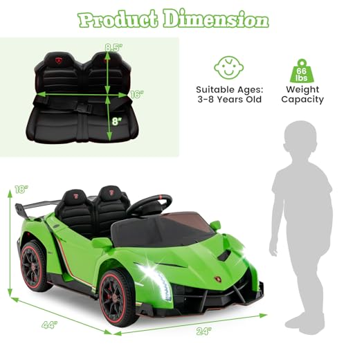 Ride on Car Lamborghini Licensed 12V Battery Powered 4WD Sports Car with Remote Control (Green)