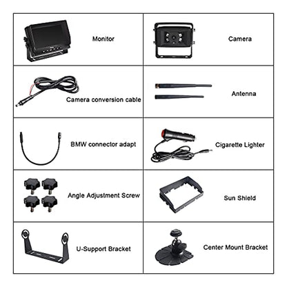 MC7108 Wireless RV Backup Camera System 7'' Monitor Built in DVR Rear View Camera with Infrared Night Vision and Wide Viewing Angle for Truck