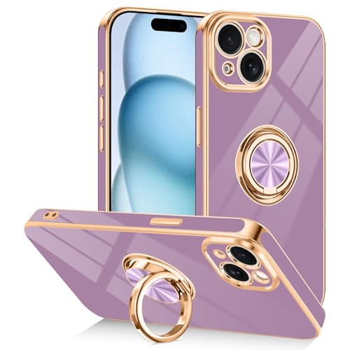 Designed for iPhone 15 Case with Ring Stand Slim Purple (Purple / 6.1'' iPhone 15)