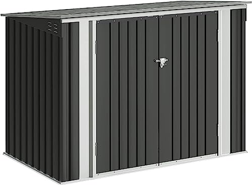 Outdoor Storage Shed 5.8 x 3.3 FT Metal Trash Shed Waterproof Outside Storage with Lid Chain Hydraulic Gas Rod for Trash Can Weeding Tools (Black / 5.8x3.3 FT)