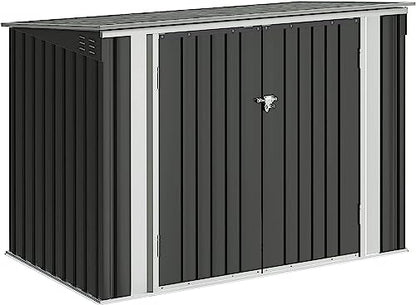 Outdoor Storage Shed 5.8 x 3.3 FT Metal Trash Shed Waterproof Outside Storage with Lid Chain Hydraulic Gas Rod for Trash Can Weeding Tools (Black / 5.8x3.3 FT)