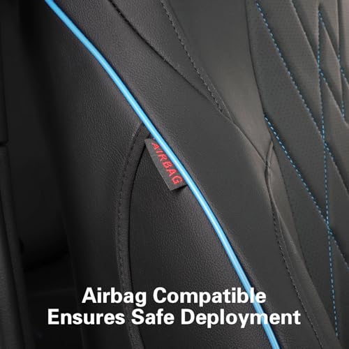 Tacoma Seat Covers Custom Fit for Toyota Tacoma (Leather (Black with Blue Trim) / 2024-2026 Tacoma (Hybrid) Full Set)