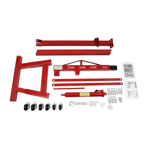 Folding Engine Hoist 1 Ton Engine Crane Lift with 6 Caster Wheels 2200LBS Steel Hydraulic Engine Crane 4 Adjustable Positions for Car Fixing Workshops Garages Warehouse (Red 2T)