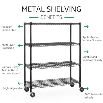 Garage Shelving Wide Storage Shelves 4 Tier Metal Shelves 3200 LBS Heavy Duty Adjustable Utility Shelf Rack Black 23.6" D x 53.1" W x 73.6" H (4 Tier, 23.6" D x 53.1" W x 73.6" H / Black)