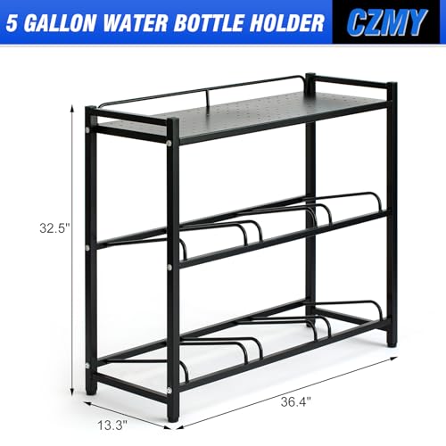 5 Gallon Water Bottle Holder 6 (Black / 6 Slot with top shelf)
