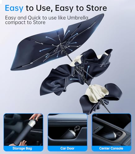 Upgrade Tesla Model Y & 3 Accessories Windshield Sun Shade Umbrella (Large (61"L x 35"W) For Model 3/Y)