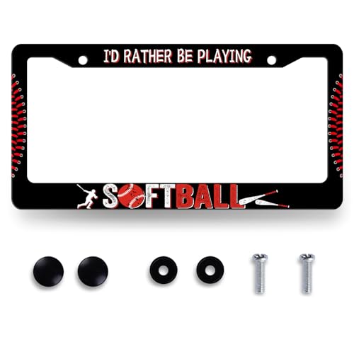 I'd Rather Be Playing Softball License Plate Frame Funny License Holder (I'd Rather Be Playing Softball)