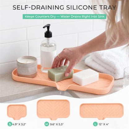 Silicone Soap Dish with Drain Spout (Pink / L(12"×4"))