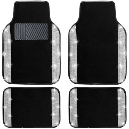 Bling Car Floor Mats Full Set (Silver Diamond / Car Floor Mats (4 Pieces))