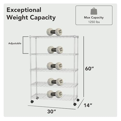 5 Tier Heavy Duty Wire Shelving Unit Storage Rack for Products Plant Pantry (5 Tier - 14"W x 30"L / Chrome)