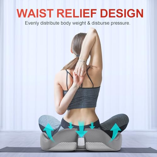 XL Ergonomic Seat Cushion Relieves Sciatica & Tailbone Pain (Grey / X Large)