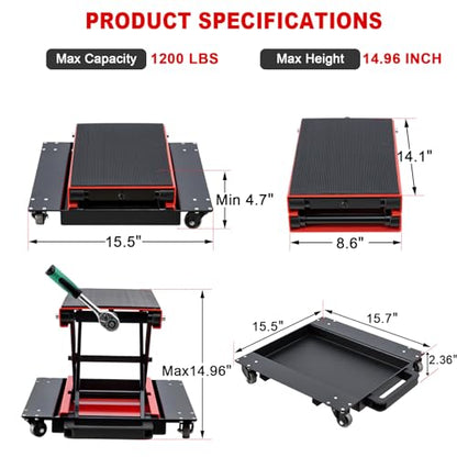 1200 LBS Motorcycle Jack with Dolly (1200 LBS Red With Dolly)