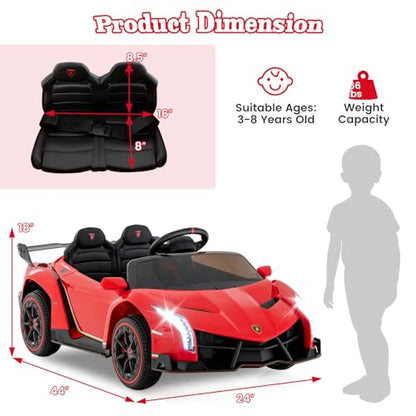 Ride on Car Lamborghini Licensed 12V Battery Powered 4WD Sports Car with Remote Control (Red)