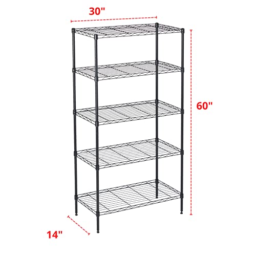 5 Tier Wire Shelving Unit Storage Rack (5 Tier - 14"W x 30"L / Black)