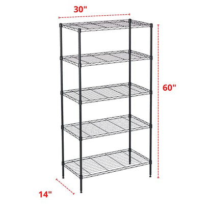 5 Tier Wire Shelving Unit Storage Rack (5 Tier - 14"W x 30"L / Black)