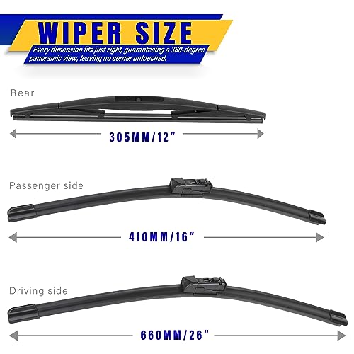 3 Wipers Fits Subaru Crosstrek 2018 (26"/16"/12" (Set of 3))