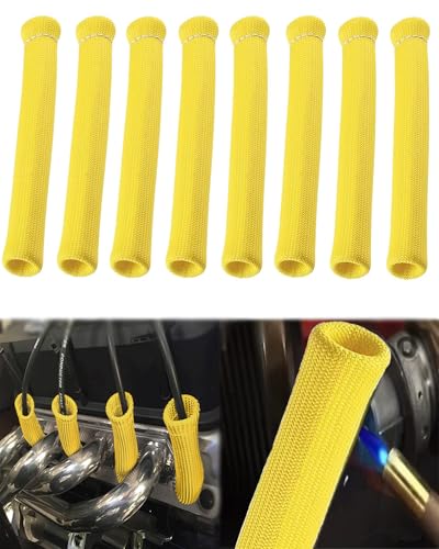 8 PCS 2500° Spark Plug Wire Heat Shield Boots Protector 6 Inch High Temp Ignition Sleeve Cover Replacement for LS1 LS2 SBC BBC 350 454 Car Truck Engine Headers Boot Wrap (Yellow)