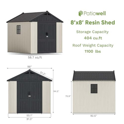 8x8 FT Resin Outdoor Storage Shed with Floor (Beige / 8x8 FT)