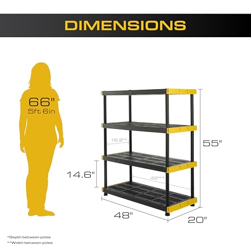 4 Tier Heavy Duty Plastic Storage Shelves for Garage Organization (4-Tier)