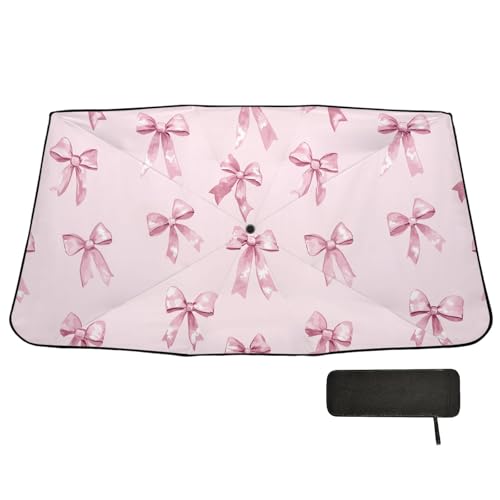 Windshield Sun Shade Umbrella Pink Bows Printed Foldable Car Front Window Sunshade Blocks UV Rays Heat Keep Vehicle Cool 55"x27.5" (multi 21)