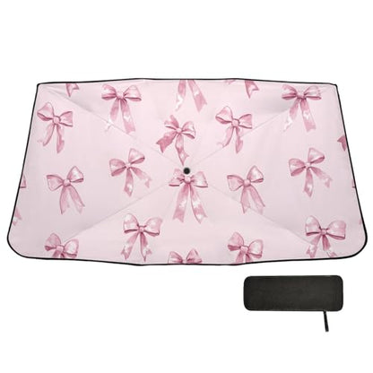 Windshield Sun Shade Umbrella Pink Bows Printed Foldable Car Front Window Sunshade Blocks UV Rays Heat Keep Vehicle Cool 55"x27.5" (multi 21)