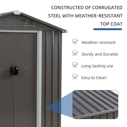 JY QAQA 5x3 FT Metal Outdoor Garden Storage Shed (Gray / 5 x 3 x 6 FT)