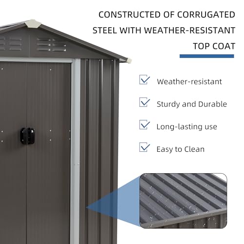 JYQAQA 6x4 FT Outdoor Storage Shed (Gray / 6 x 4 x 6 FT)