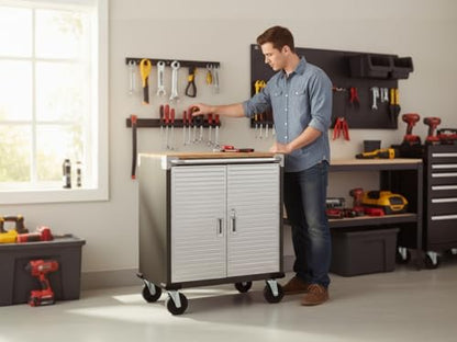 Heavy Duty Rolling Storage Cabinet with Wheels and Drawers (2 Door (28" W x 18” D x 34.5" H) / Graphite)