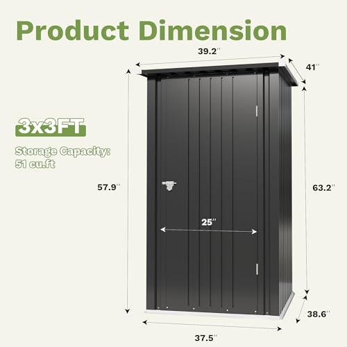 3x3 FT Outdoor Storage Shed (Black / 3x3 FT)