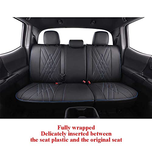 Tacoma Seat Covers Custom Fit for Toyota Tacoma 2016 2017 2018 2019 2020 2021 2022 2023 Double Cab (Leather (Black with Blue Trim) / 2016-2023 Tacoma Full Set,4DR)