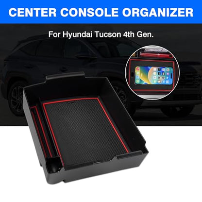 Center Console Organizer for 2025 Tucson Limited Accessories Armrest Storage Box Secondary Insert Tray with 2 Color Mats (2025 Hyundai Tucson)