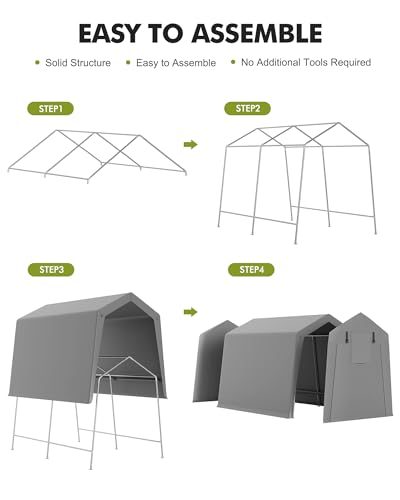 7 x 10 ft Carport Storage Shed (PE Carport / 7x10 FT / Gray)