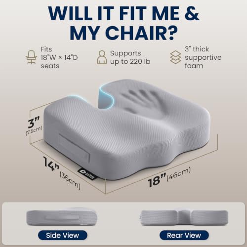 Seat Cushion Memory Foam Chair Cushion for Tailbone Pain Relief (Light Gray / Large)