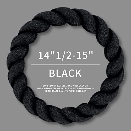 Luxury Fluffy Winter Car Steering Wheel Cover for Women Soft Warm Plush Cute Auto Accessories for Vehicle (Black / Standard Size [14.75-15.15"] (37.5-38.5cm))