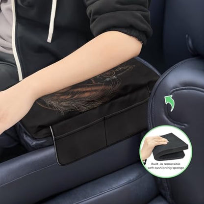 Brown Horse Dream Catcher Auto Center Console Cover Armrest Seat Box Pad Protector with Side Storage Pocket Middle Console Pad Arm Rest Protective Cover Car Interior Protection (Brown Horse Dream Catcher)