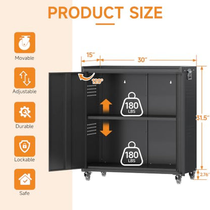 34" Metal Garage Storage Cabinet with Wheels (Black / 34.3"H Tool Cabinet(2-Door))