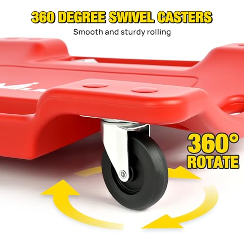 40" Mechanic Plastic Creeper with Padded Headrest and 6 Casters (Red)
