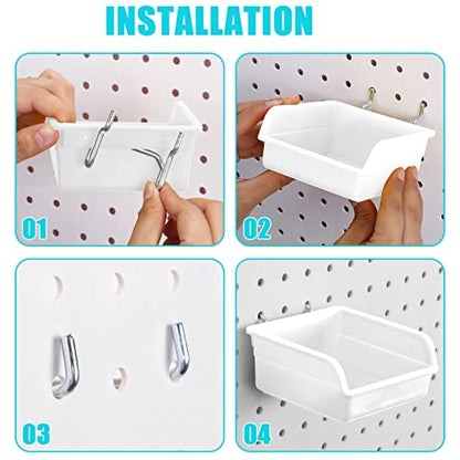 20 Pcs Pegboard Bins and Cups with Hooks and Loops Peg Assortment Organizer Accessories Various Tool Organizer Pegboard Baskets Set for Garage Workshop Workbench Office (White)